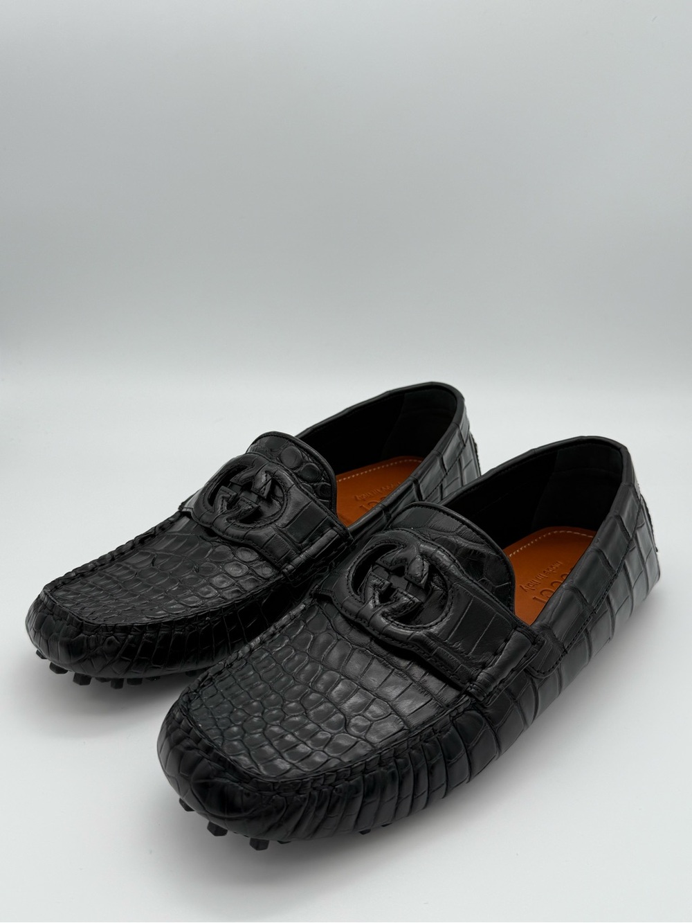 Gucci Men’s Genuine Crocodile Black Driver Moccasins Size 8 US NWT